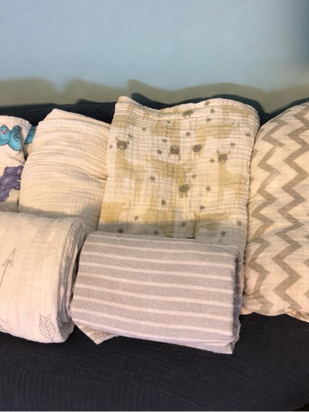 Neutral Stripe and Star Baby Muslin Swaddle Blanket - White & Gray